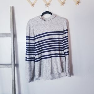 RUSTIC BLUE LIGHTWEIGHT HOODIE GRAY WITH BLACK DOTS AND NAVY STRIPES SIZE SMALL